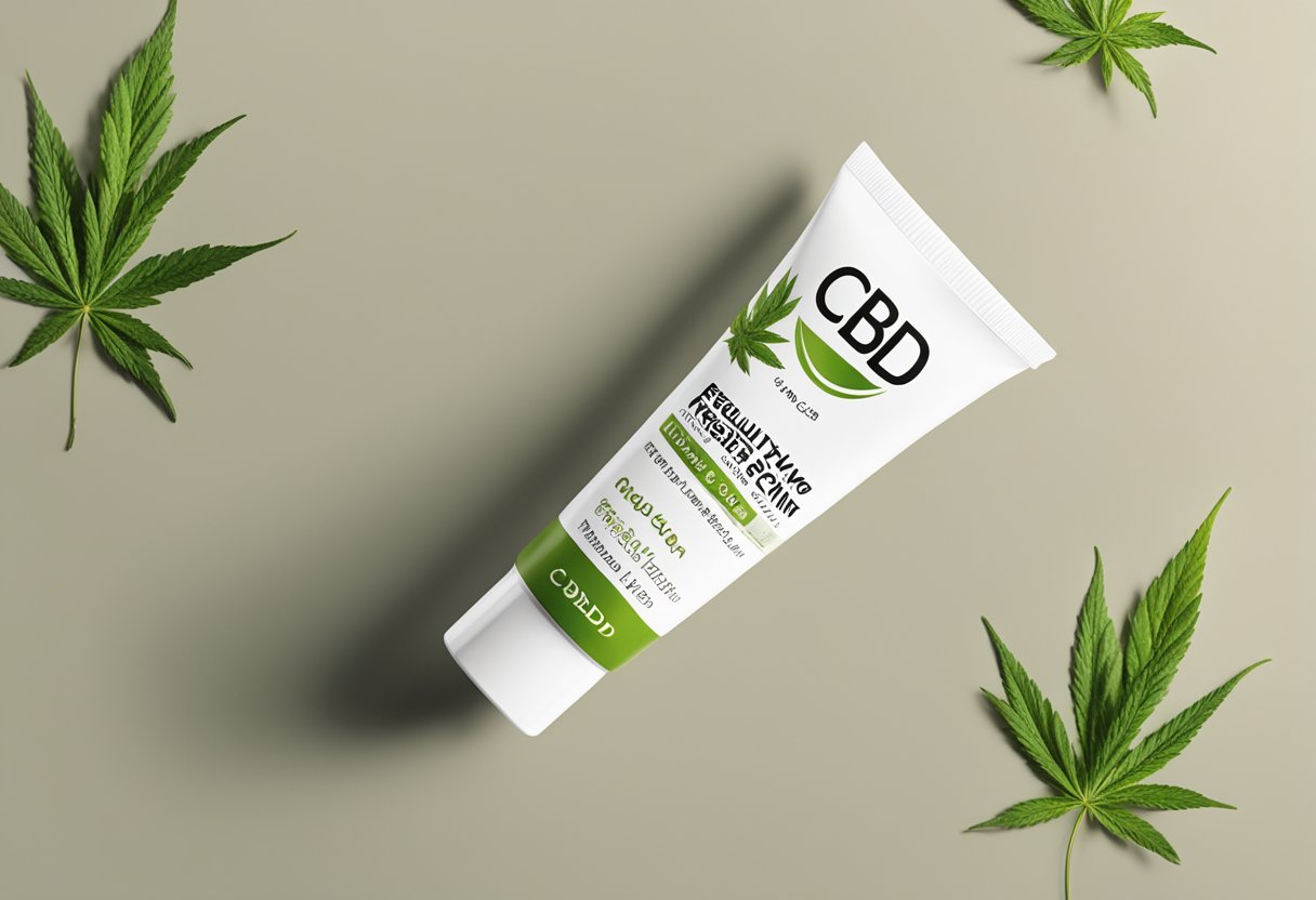 A tube of CBD cream surrounded by dry, cracked skin. A label with "Frequently Asked Questions cbd for rough skin" in bold letters