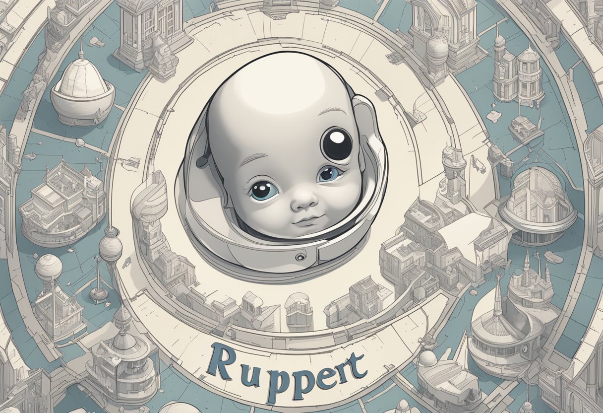 Rupert, a baby name, is surrounded by linguistic symbols and pronunciation guides