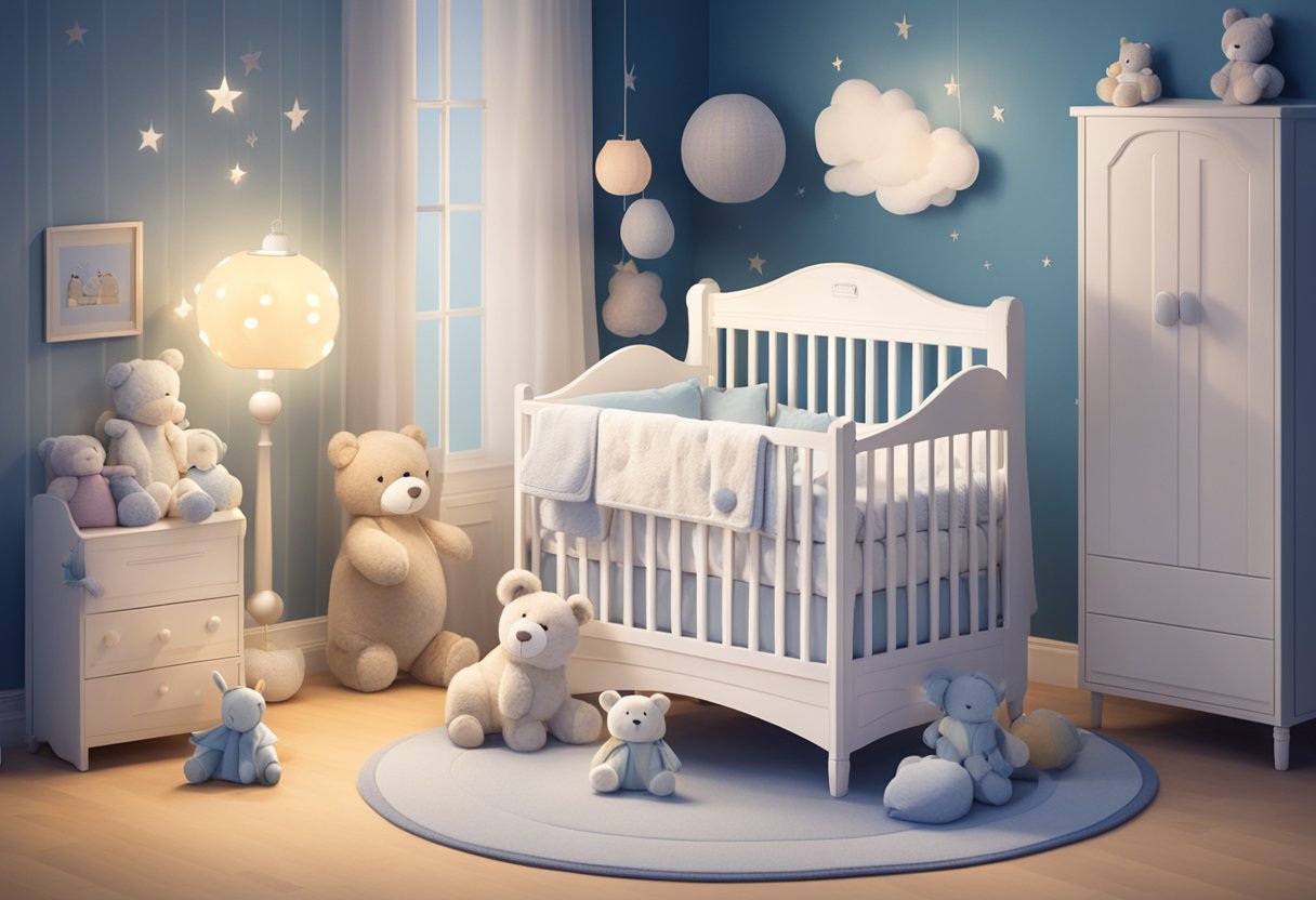 A crib with the name "Samantha" on it, surrounded by soft toys and a mobile