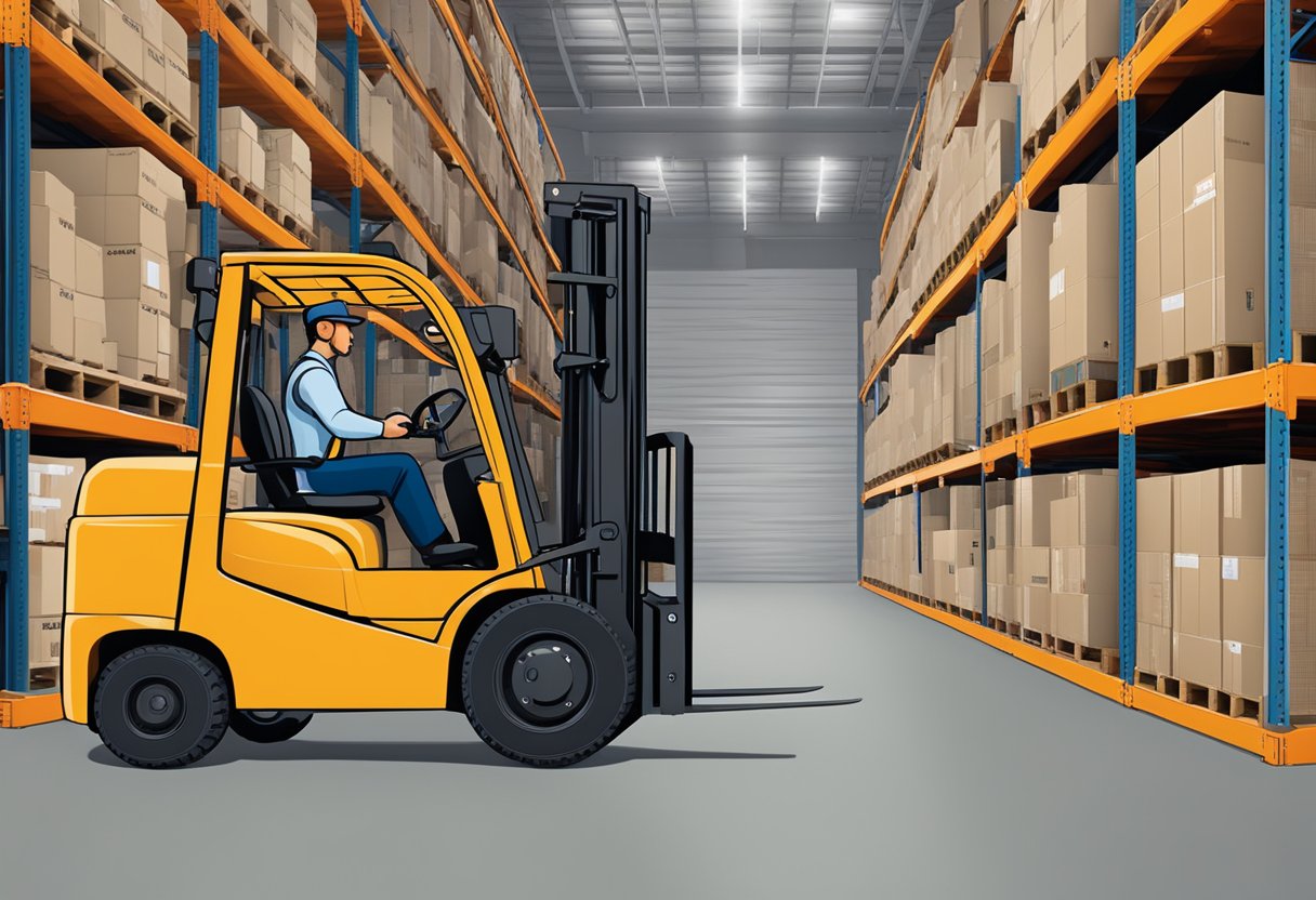 A warehouse manager examines forklift rental options from different companies in Montana