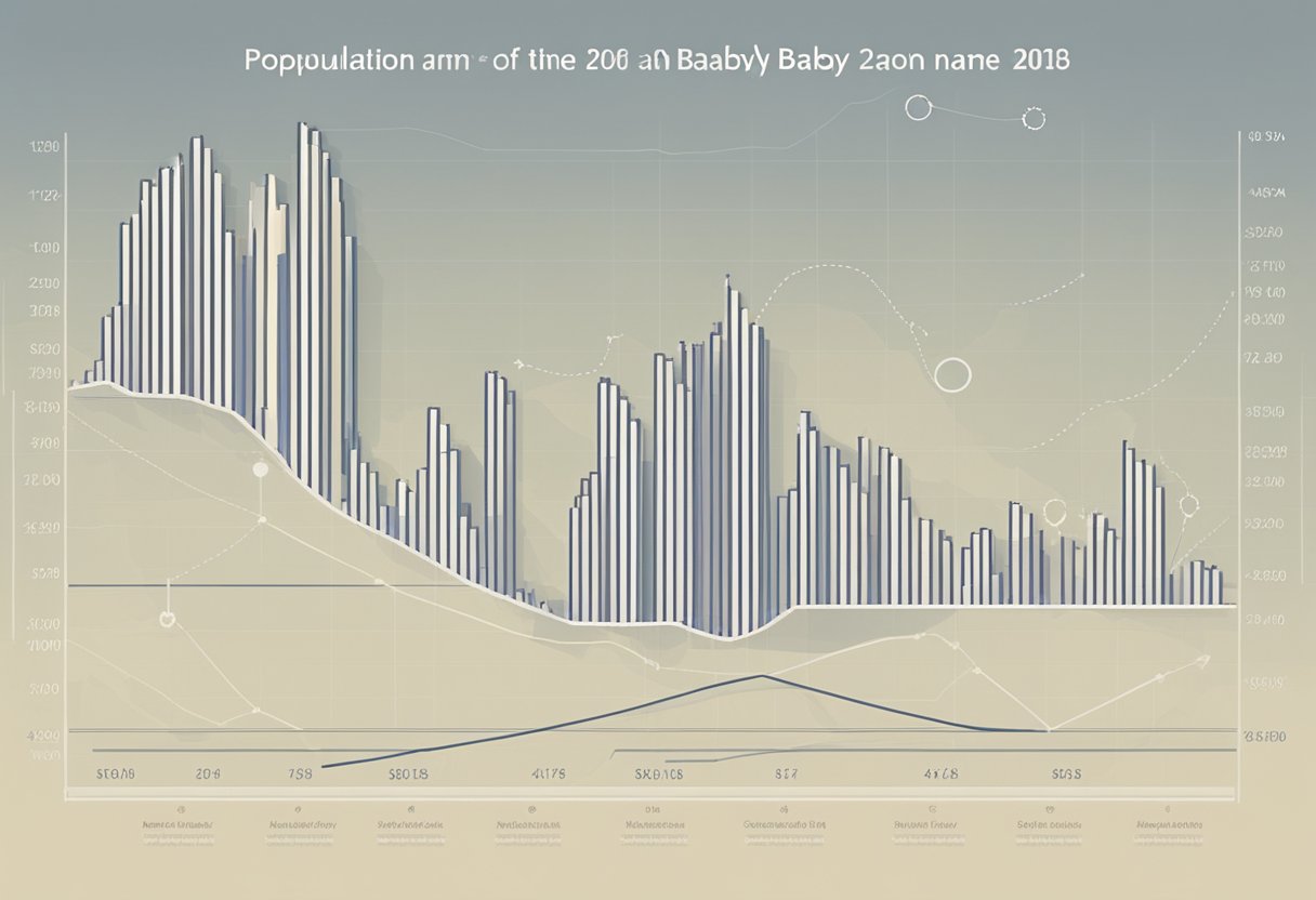 A graph showing the rise and fall of the popularity of the baby name "Sarah" over time, with a forecasted trend line extending into the future