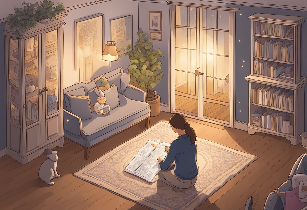 A parent holds a list of middle names, pondering over each one for their baby girl named Scarlett. The room is filled with soft light, creating a warm and cozy atmosphere