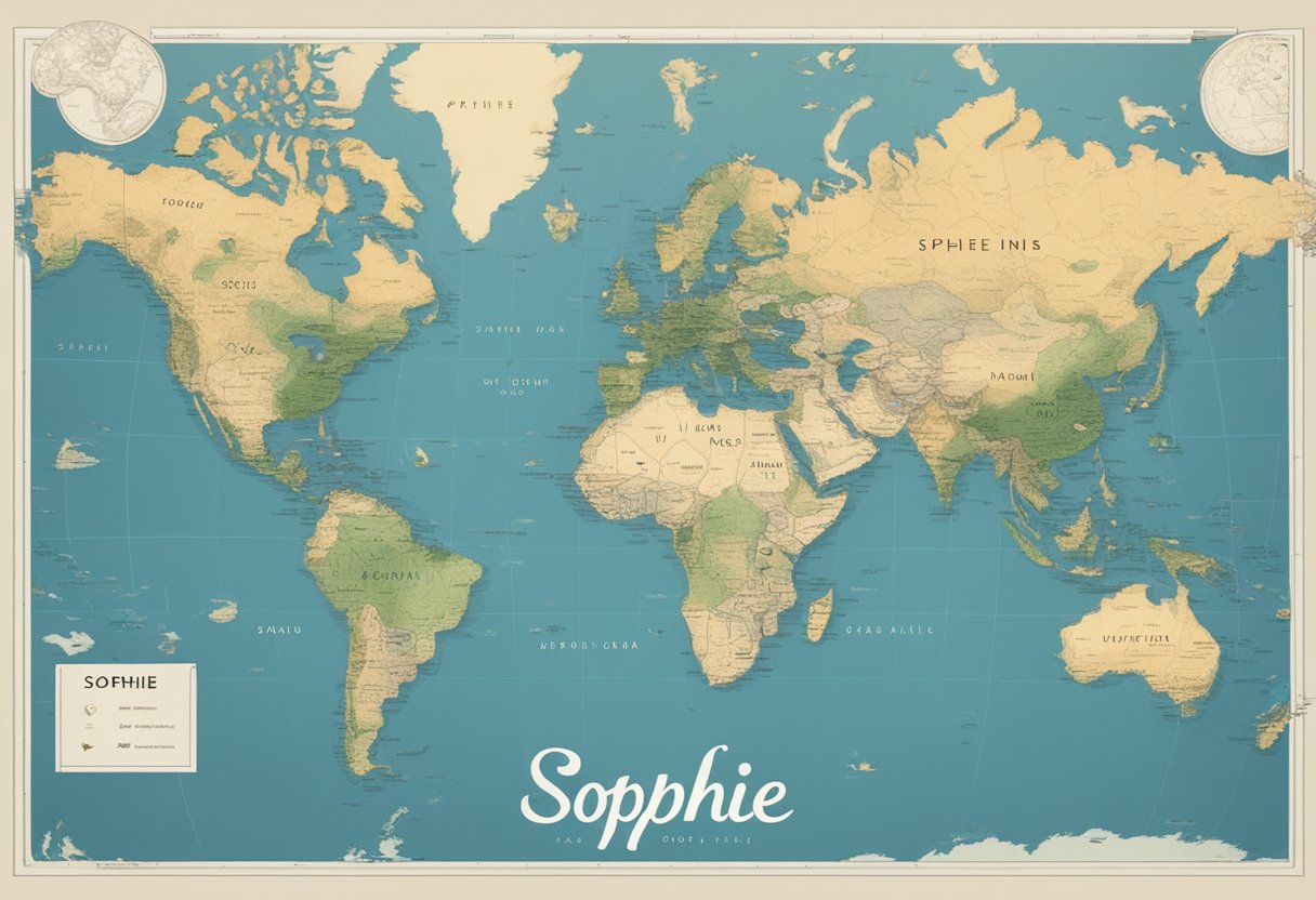 Sophie's name displayed in various languages on a world map