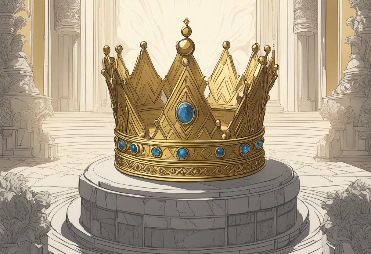 A golden crown sits atop a regal throne, with the name "Solomon" engraved in elegant script