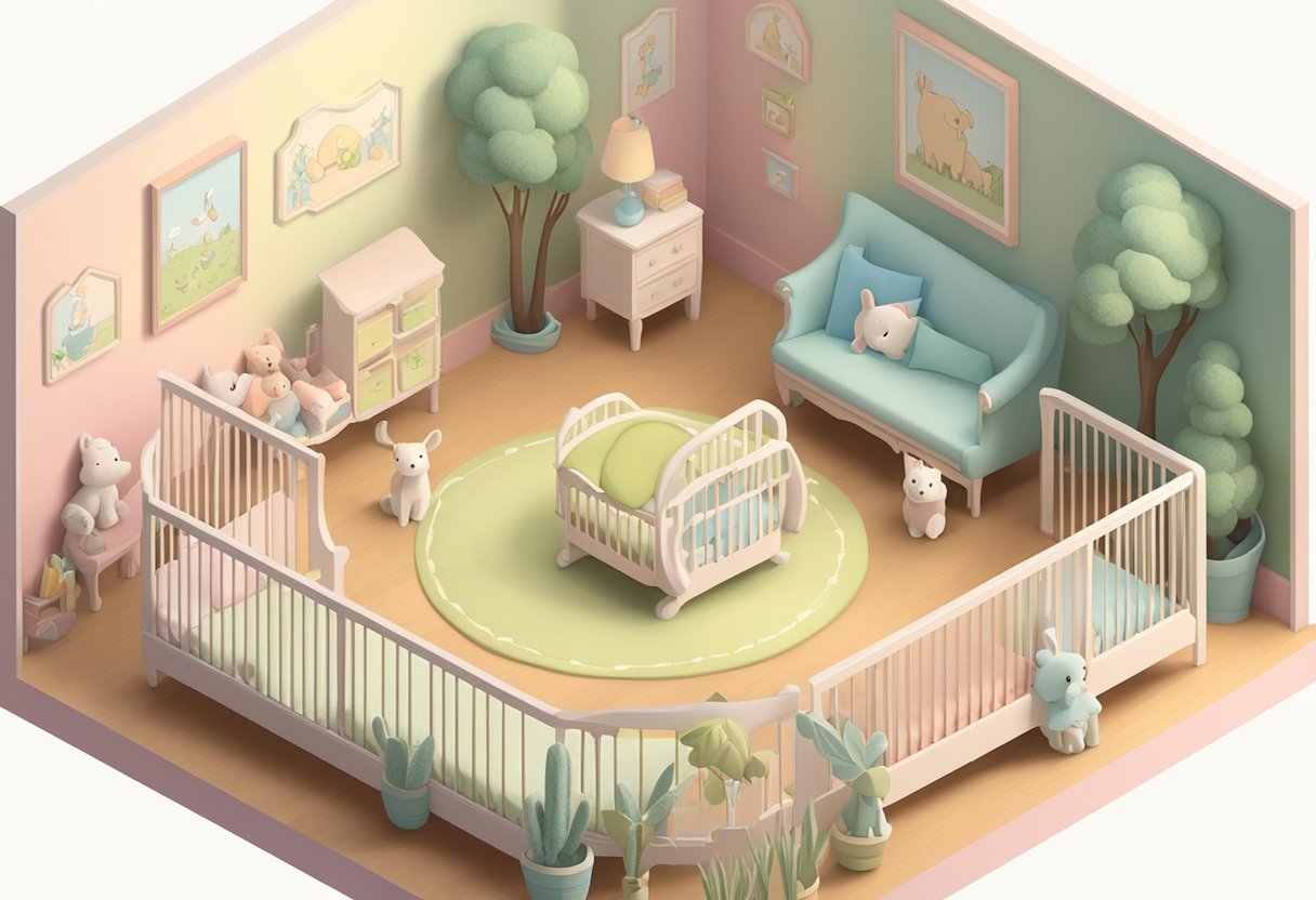 A nursery with a "Spencer" name plaque on the wall, surrounded by soft pastel colors and baby animals