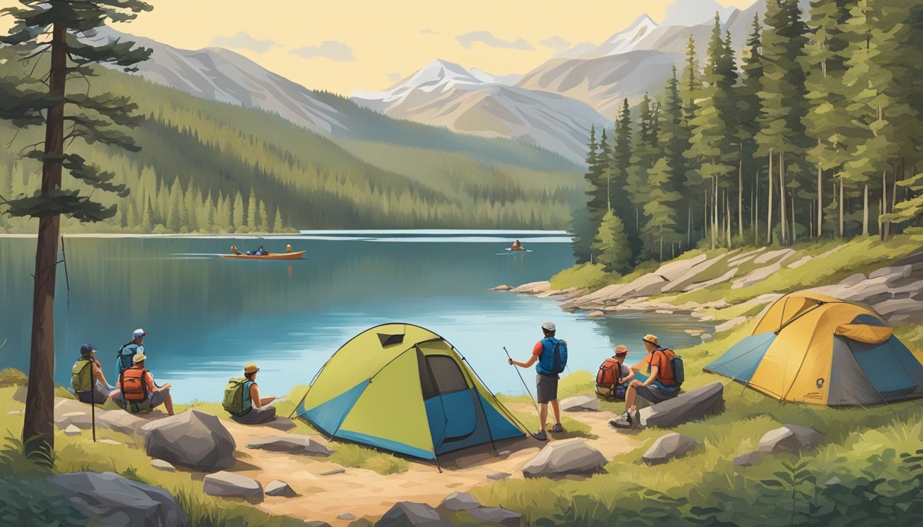 Campers pitching tents by Pactola Lake, kayakers paddling, and hikers exploring the surrounding trails