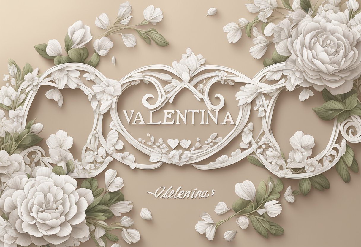 Valentina's name written in delicate script surrounded by hearts and flowers