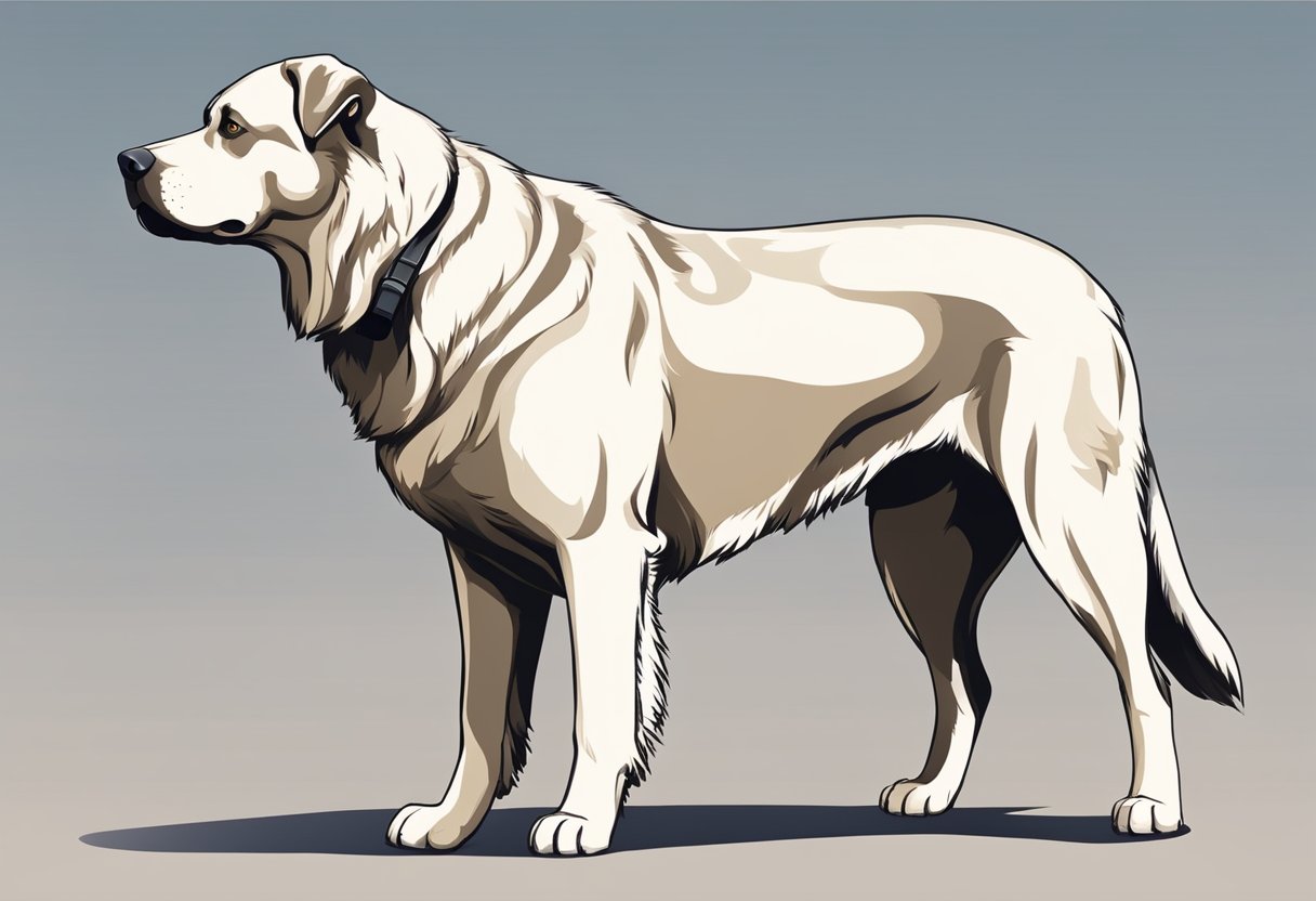 A large, alert dog stands watchful and protective, with a strong and muscular build, exuding confidence and loyalty