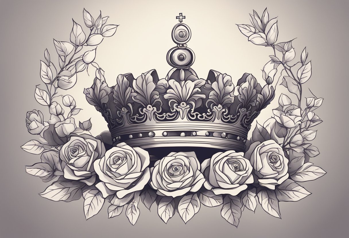 A regal crown rests on a pillow, surrounded by roses and adorned with the name "Victoria."