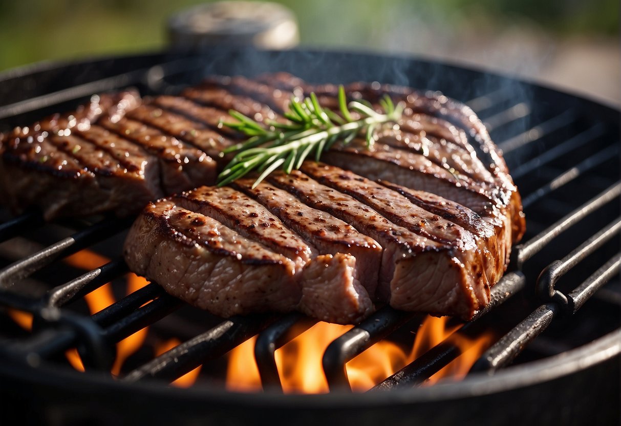 Entrecôte steak grilling on a barbecue