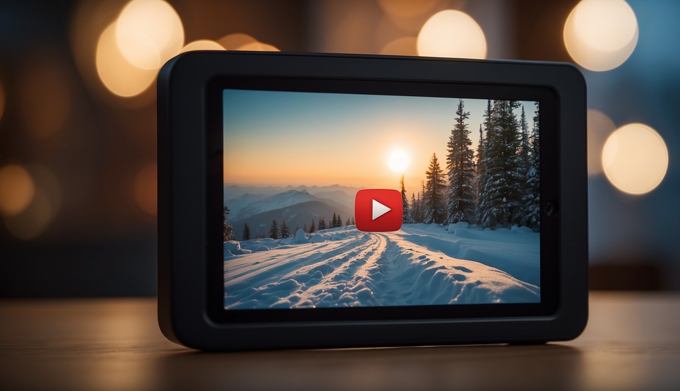 A YouTube play button with "Carrière en Doorbraak op YouTube Giel de Winter - Lid van StukTV en Nederlandse YouTuber" displayed on the screen