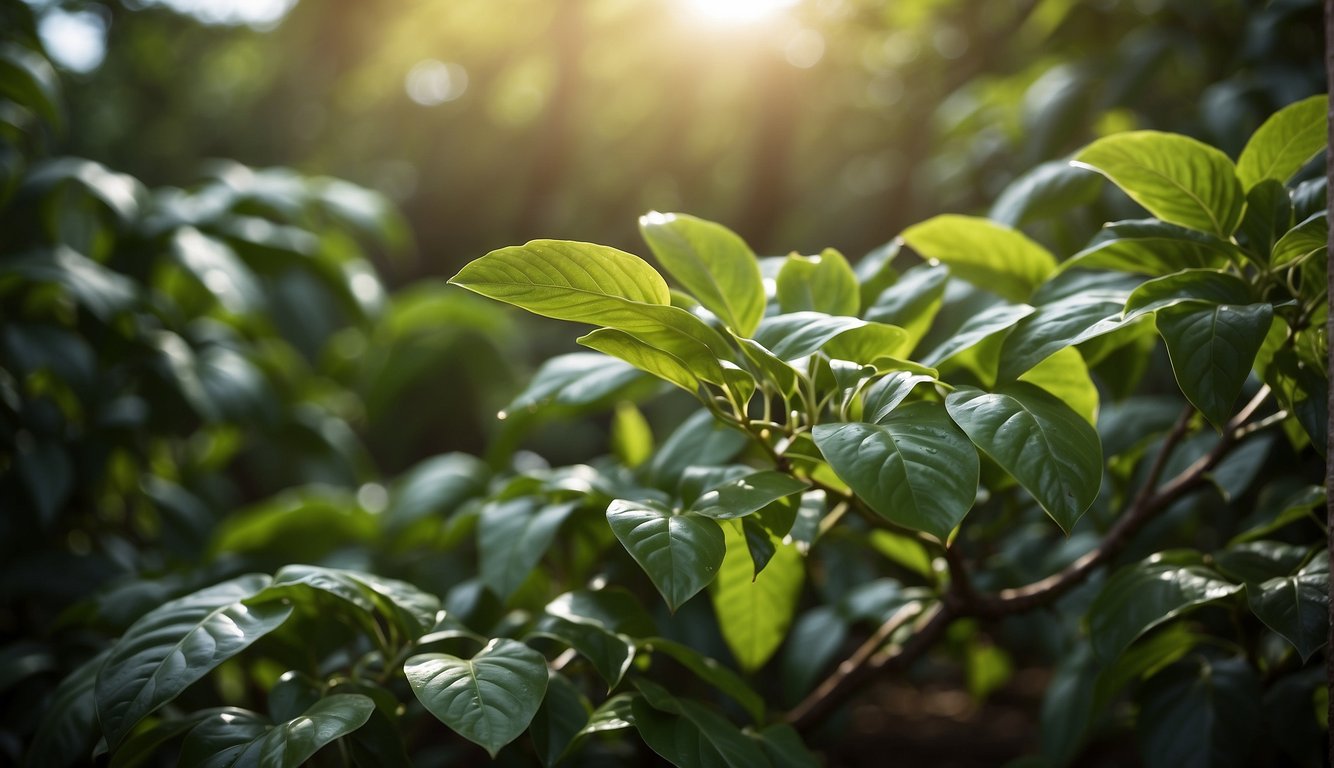 Lush coffee plants thrive in a sunny, humid environment. Regular watering and well-draining soil are essential for healthy growth. Pruning and fertilizing are also important for maintaining strong, productive plants