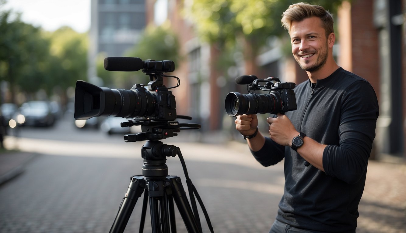 A Dutch YouTuber and presenter, Rens Polman, in a professional setting, filming or hosting a show