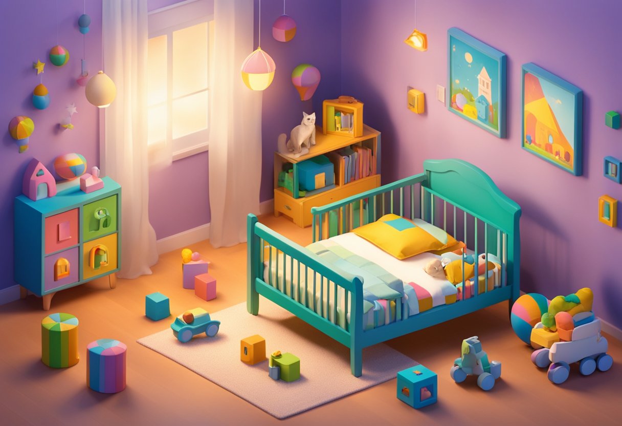 Zella's name written in colorful block letters, surrounded by playful toys and a cozy crib