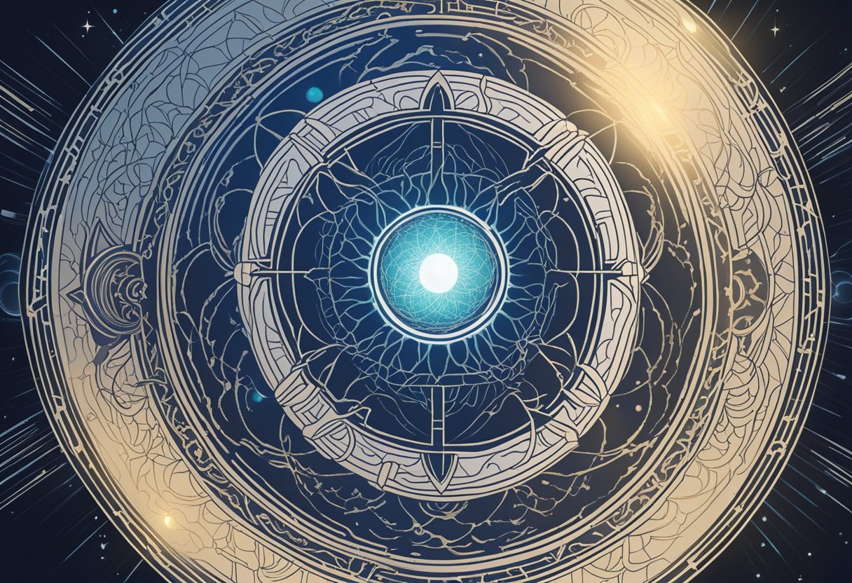 A glowing celestial orb radiates light, surrounded by flowing patterns of energy and symbols representing the origin and meaning of the name Zella