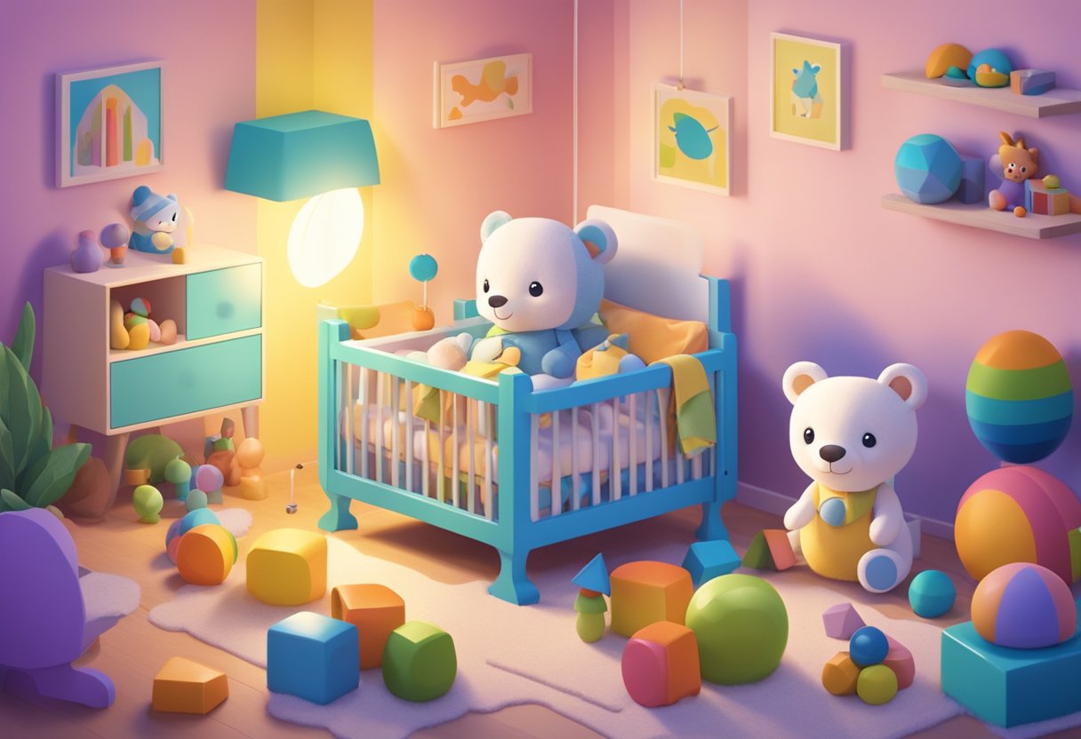 Ziggy the baby plays with colorful toys in a cozy nursery