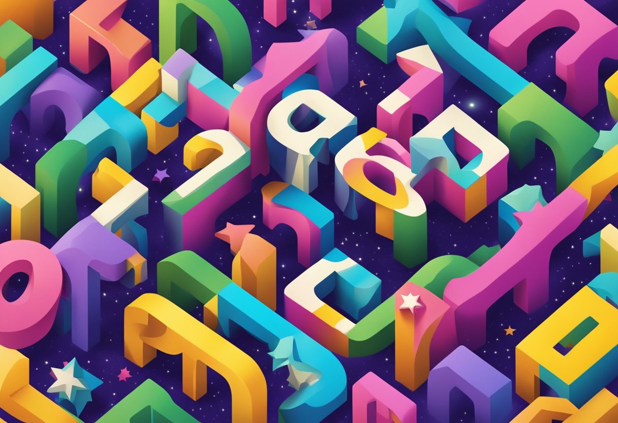 A colorful array of letters spelling "Ziggy" surrounded by stars and bright, playful patterns