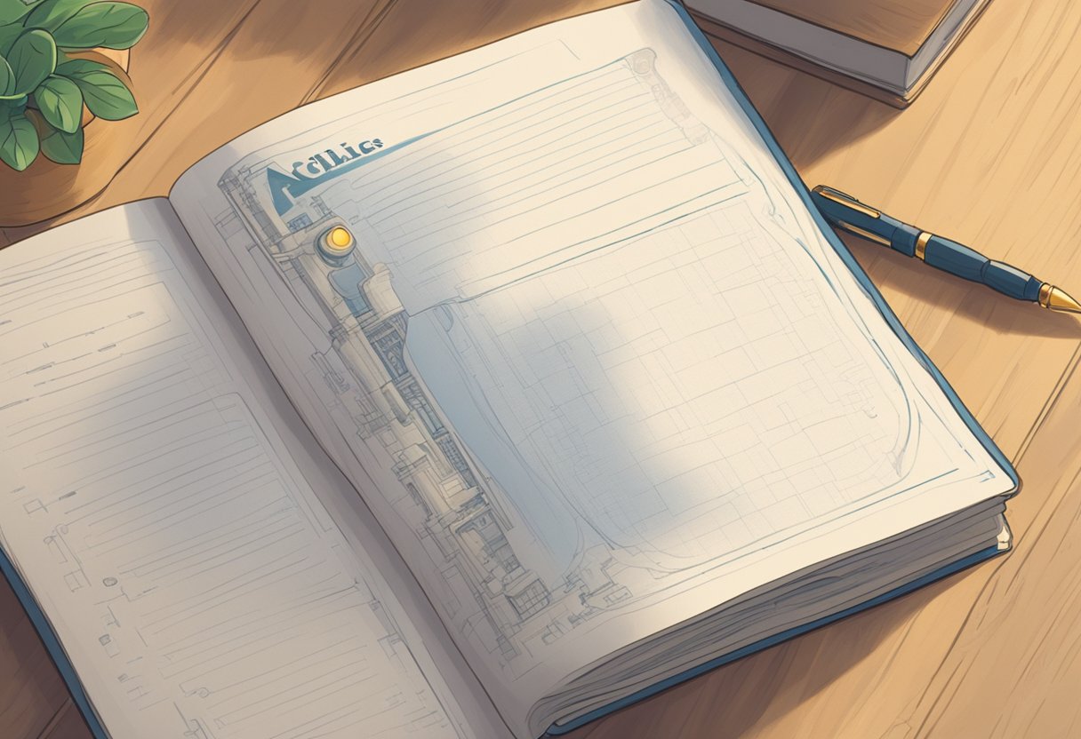 A baby name book open on a table, with a pen and notepad next to it. The page is turned to the entry for "Achilles."