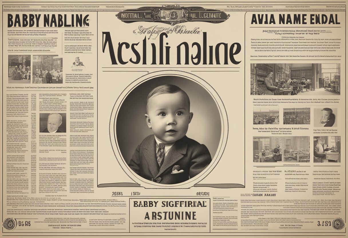 A newspaper headline reads "Historical Significance: Baby Name Adolf" with a photo of a vintage baby naming ad