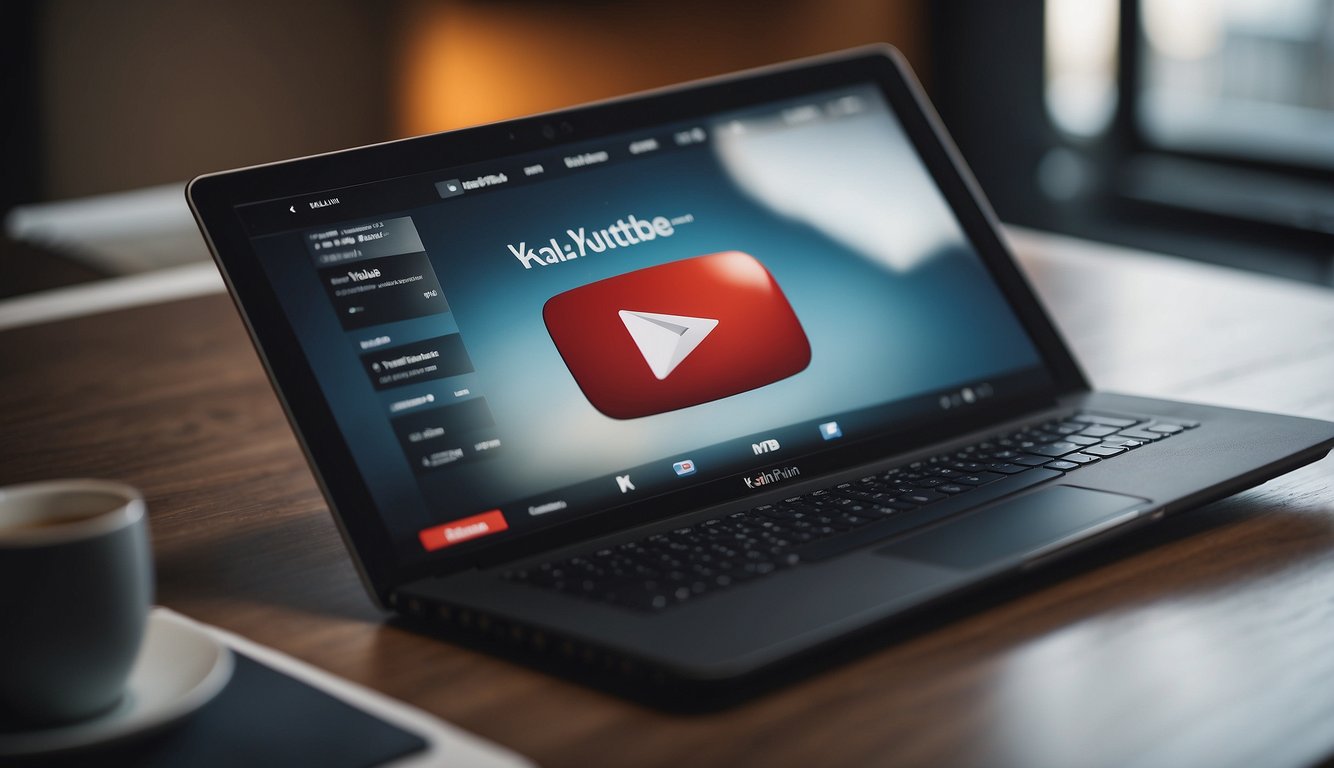 A YouTube logo with the name "Kalvijn" and a play button. A laptop showing a video titled "Carrière en Succes op YouTube Kelvin Boerma"