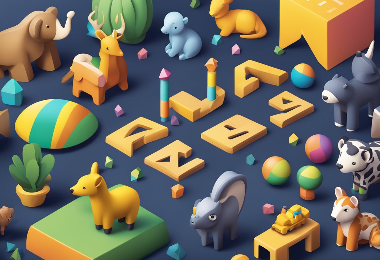 Aila's name written in colorful block letters, surrounded by playful animals and toys