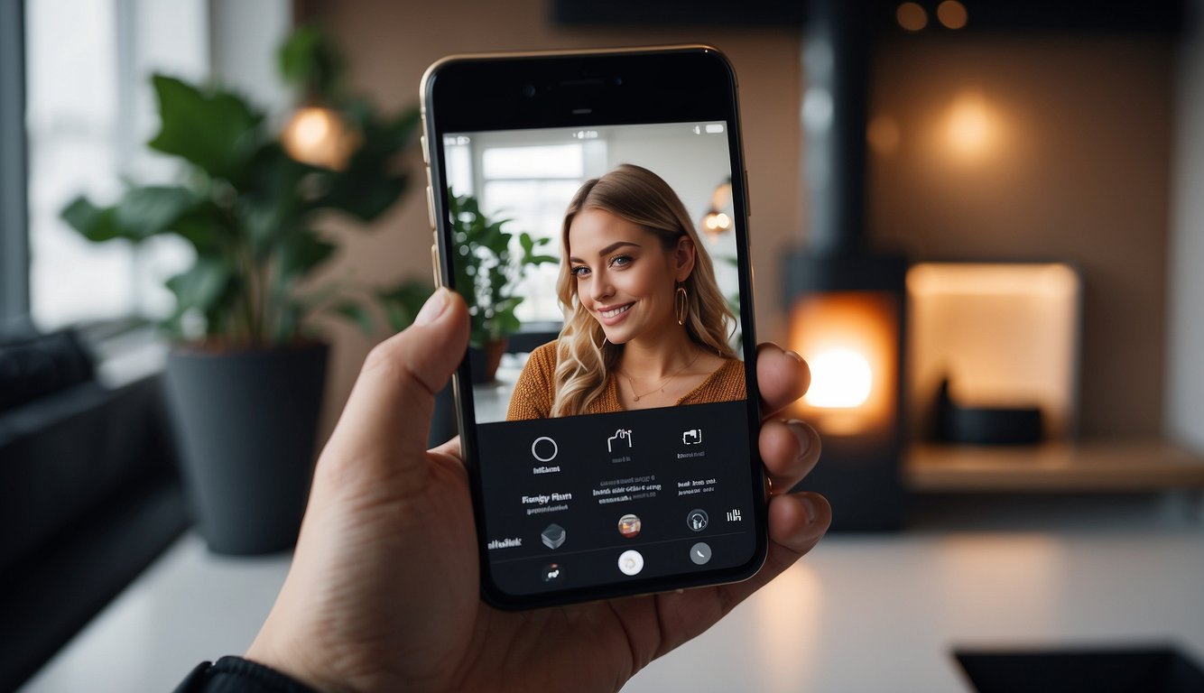 A Dutch TikTok influencer, Isa Kriens, creating content with a phone and branded products in a stylish, modern setting with natural lighting