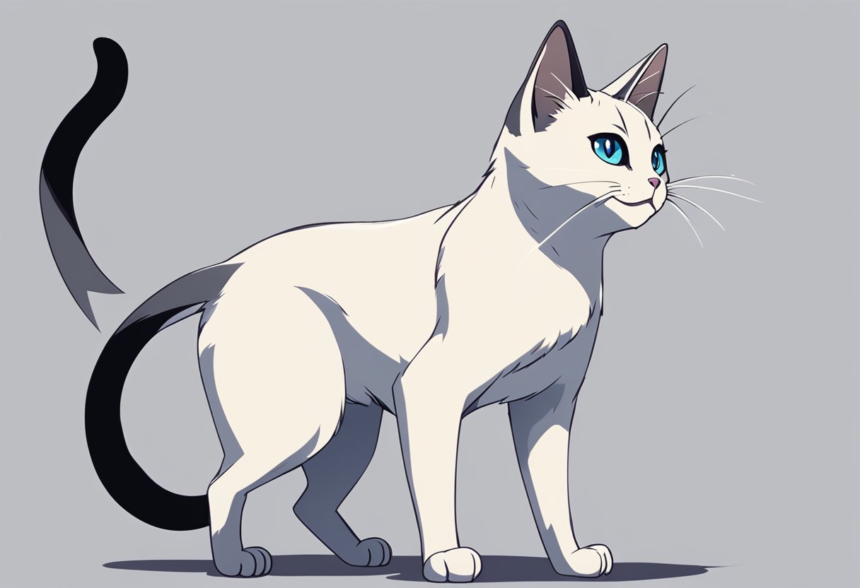 A Siamese cat yowls loudly, its mouth open wide and ears perked up, as it stands on its hind legs with a confident and assertive posture