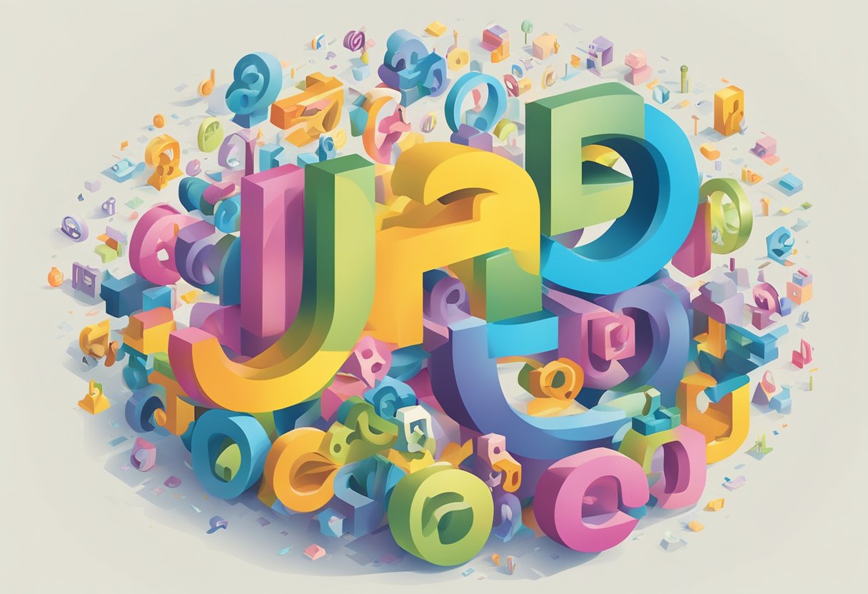 A colorful array of letters and symbols swirl around a central point, representing the brainstorming process for the baby name "Aire."