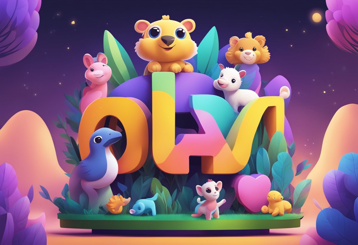 Aja baby name displayed on a colorful sign with playful font, surrounded by cute baby animal illustrations