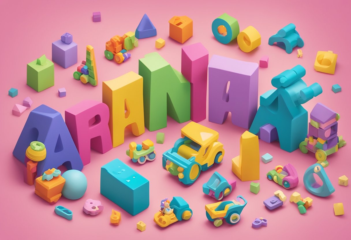 Jennifer's name in colorful block letters surrounded by toys and baby items