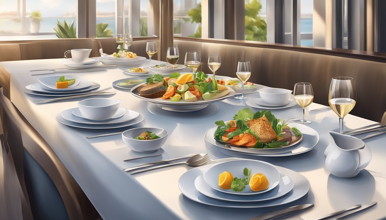 A table set with gourmet dishes and elegant tableware at Andaz hotel restaurant