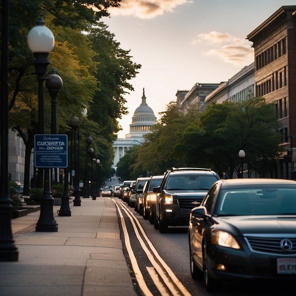 A bustling DC street, with historic buildings and monuments looming in the background. A sense of mystery and intrigue fills the air, as if hidden stories are waiting to be discovered