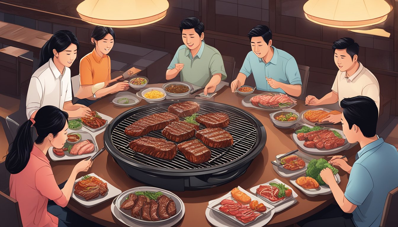 Customers enjoying sizzling meats on tabletop grills at Seoul's top Korean BBQ spots