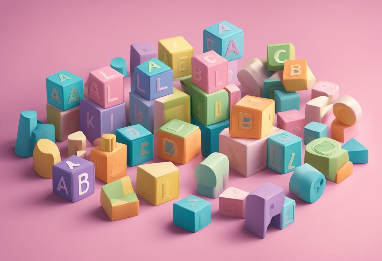 A colorful array of alphabet blocks spell out the name "Albie" in a playful and whimsical font, surrounded by a mix of soft pastel colors