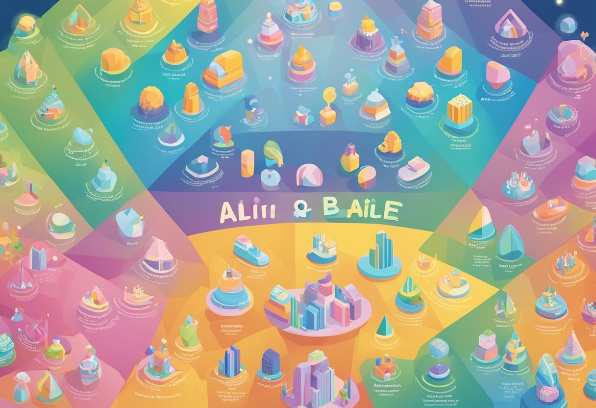 A colorful chart displaying popular baby names, with "Alfie" highlighted and surrounded by other trending names