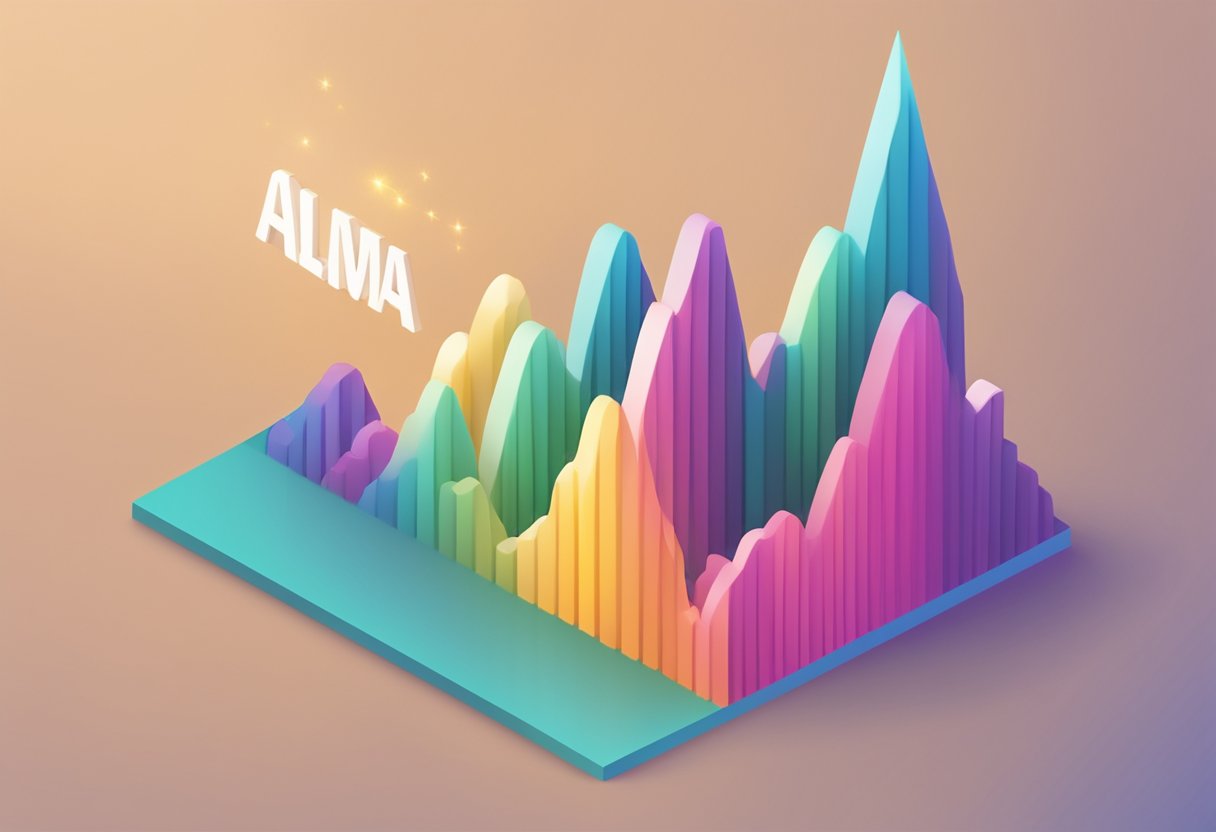 A graph showing the rising popularity of the baby name "Alma" over the past decade, with a trend line steadily increasing