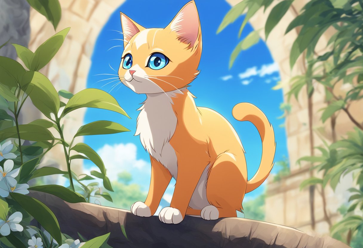An orange Siamese kitten with blue eyes sits gracefully, displaying its slender body and distinctive coloration