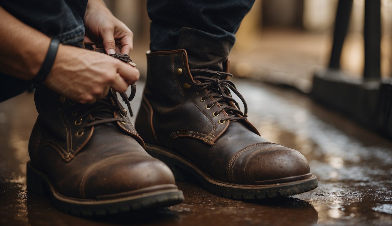 Old boots being scrubbed, polished, and laces replaced, ready for a new adventure