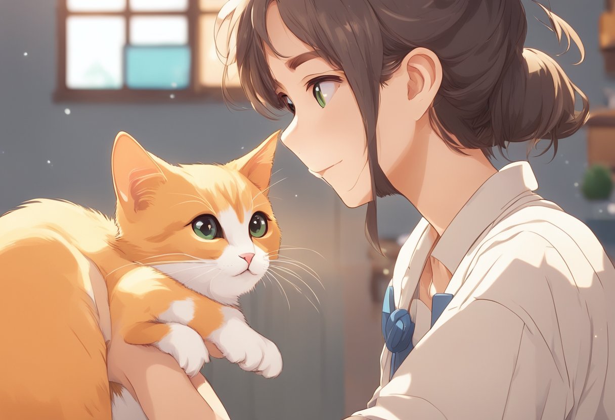 A playful orange Siamese kitten receiving gentle care and attention from a loving owner