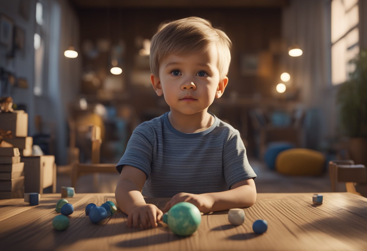 Uma criança no meio de brinquedos, porem sem interesse por nada.