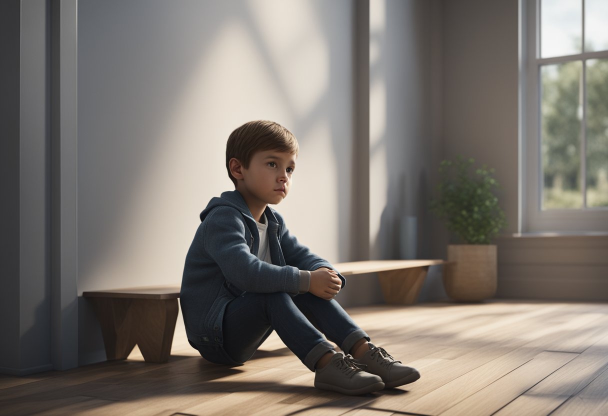 Um filho sentado. Ele não está interessado em nada.