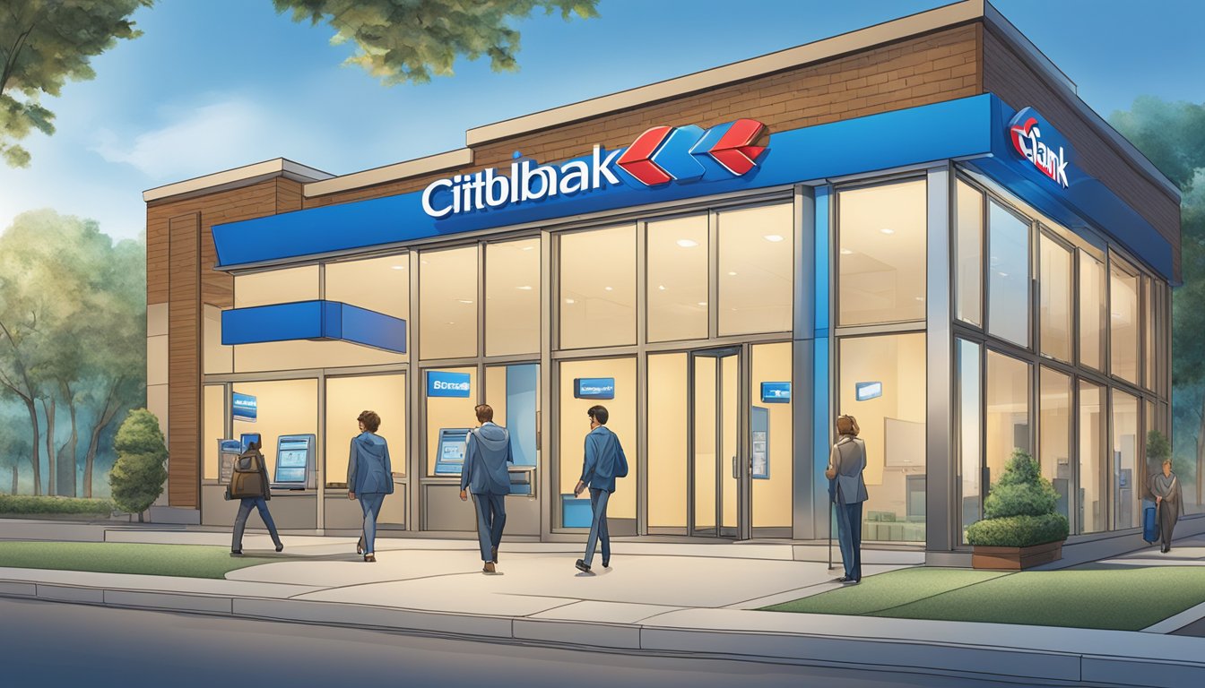 A customer walks into Citibank, fills out a form, and receives quick cash loan approval. The bank logo is prominently displayed