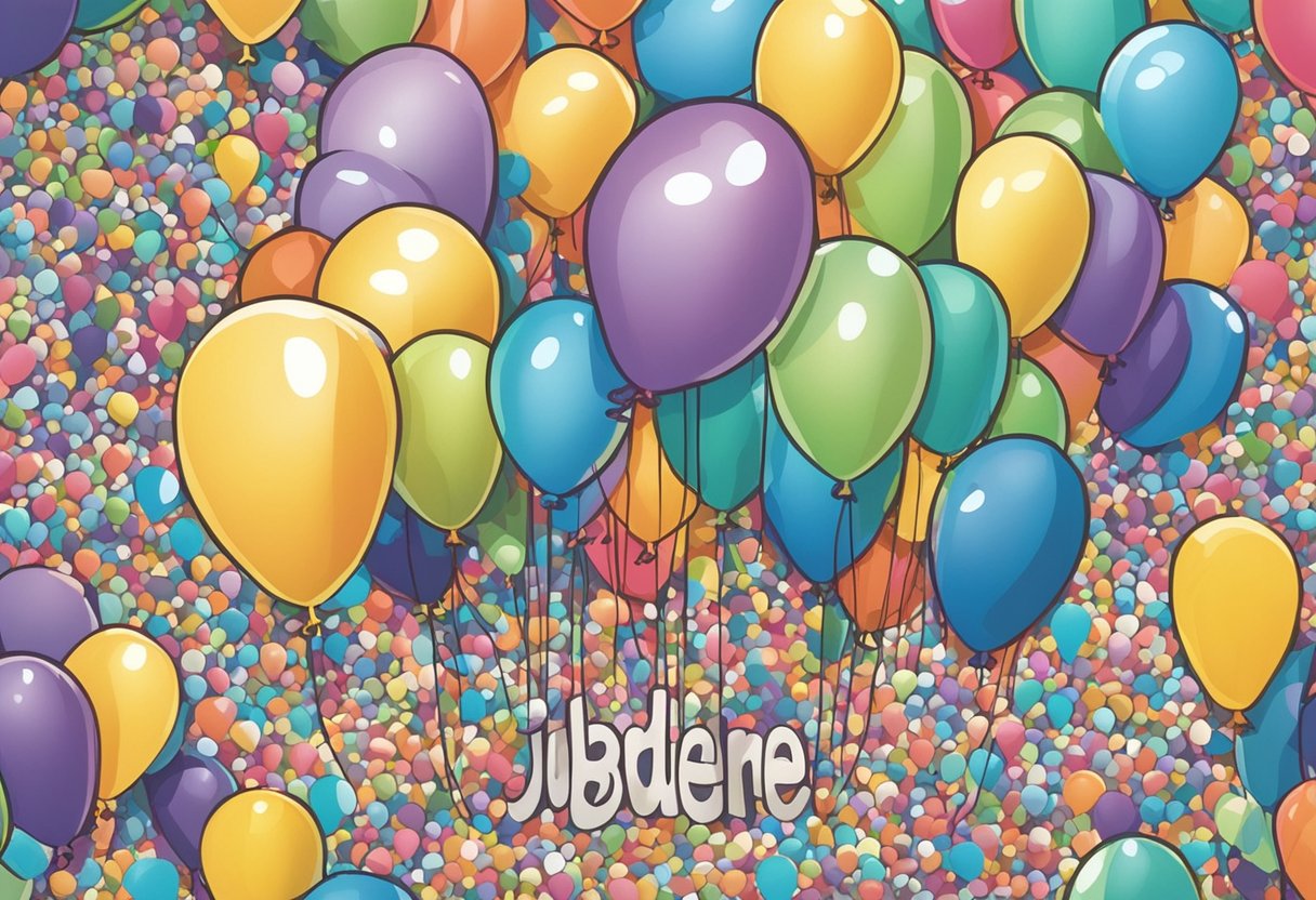 Aubree name trending, balloons, confetti, joyful celebration