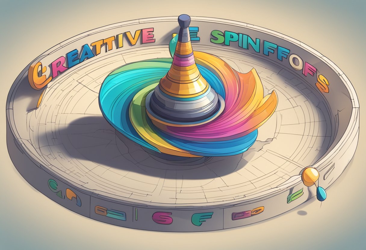 A spinning top with the words "Creative Spinoffs" and "Related Names" encircling the name "avi" in a playful and artistic font