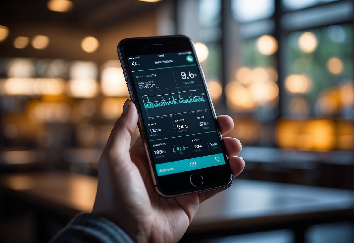 A smartphone displaying health and nutrition data, with AI algorithms analyzing and providing personalized recommendations