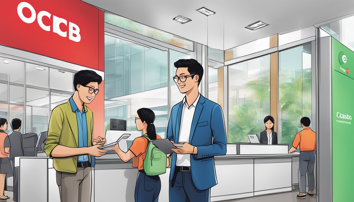 A person receiving cashback at an OCBC bank branch in Singapore