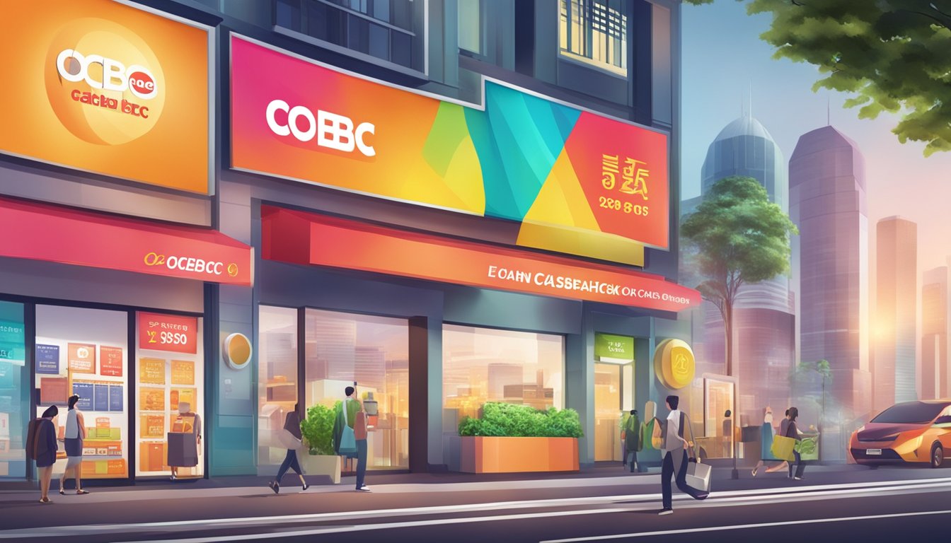 A colorful banner with "Promotions and Cashback Offers" and "OCBC ExtraCash Loan Cashback" displayed in Singapore