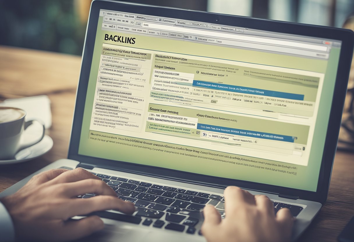 A computer screen displaying a search engine results page with a highlighted section on "backlinks in SEO."