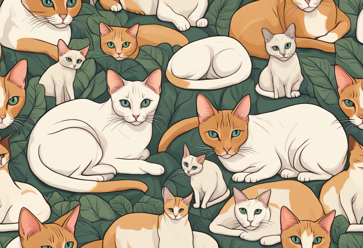 A red point Siamese cat peacefully lounges among other pets, blending in seamlessly with their company