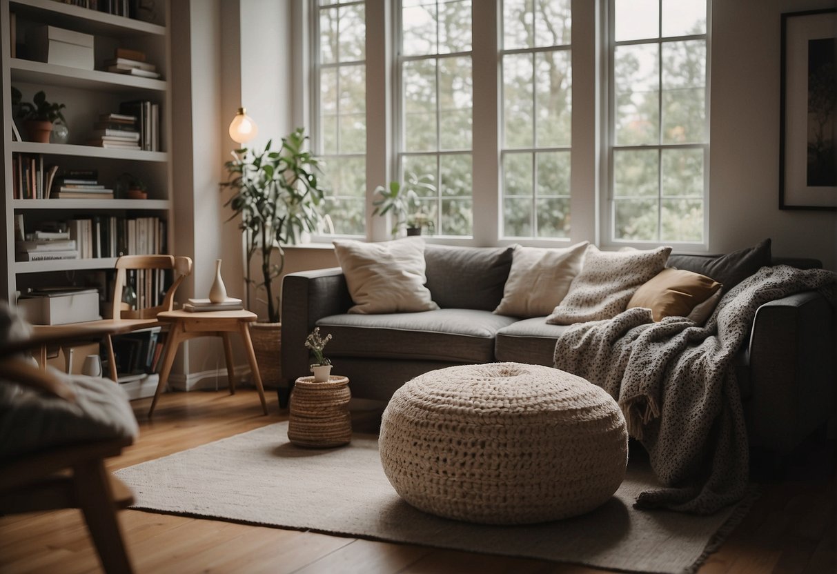 A serene, clutter-free living space with simple decor and natural light. A cozy reading nook with a few essential items